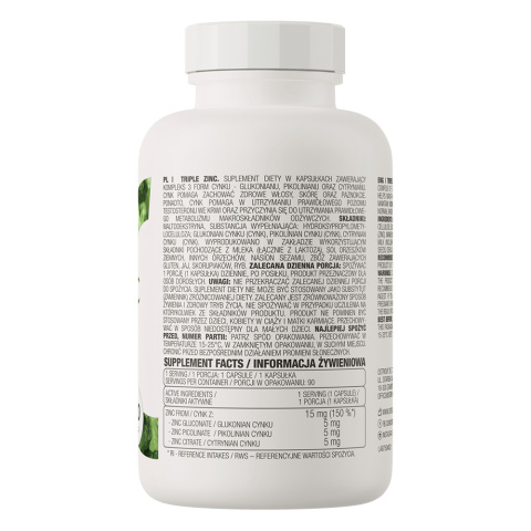 Triple Zinc, cynk, 90 kapsułek, OstroVit Triple Zinc, cynk, 90 kapsułek, OstroVit