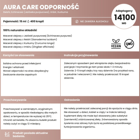 Odporność, adaptogeny, 15ml, AuraCare Odporność, adaptogeny, 15ml, AuraCare