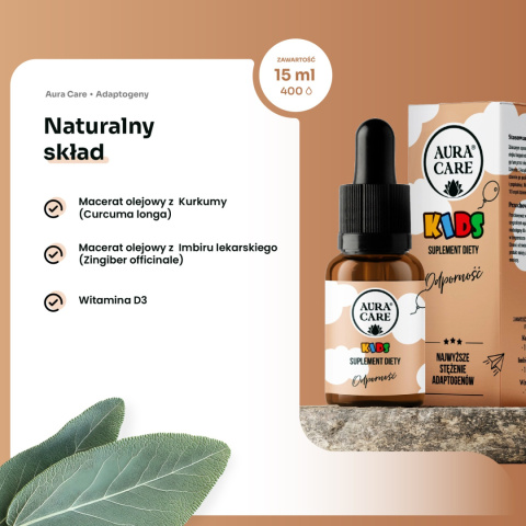 Odporność, dla dzieci, adaptogeny, 15ml, AuraCare Odporność, dla dzieci, adaptogeny, 15ml, AuraCare