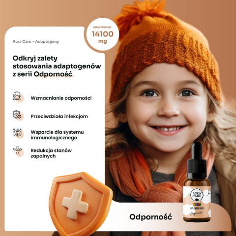 Odporność, dla dzieci, adaptogeny, 15ml, AuraCare Odporność, dla dzieci, adaptogeny, 15ml, AuraCare