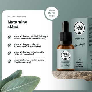 Koncentracja, pamięć, adaptogeny, 15ml, AuraCare